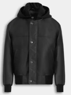 Hooded Faux Leather Puffer Jacket