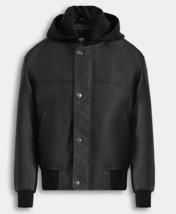 Hooded Faux Leather Puffer Jacket