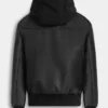 Hooded Faux Leather Puffer Jacket Back