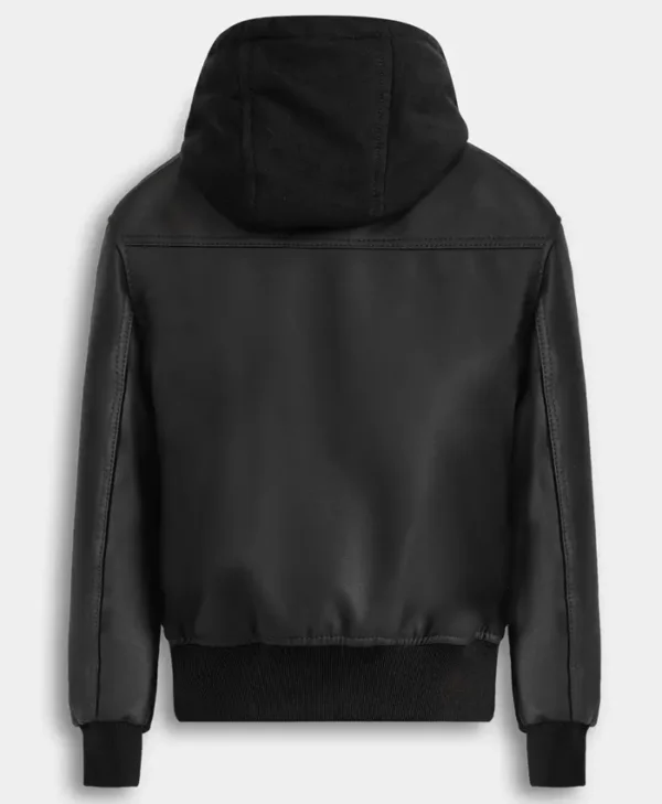 Hooded Faux Leather Puffer Jacket Back