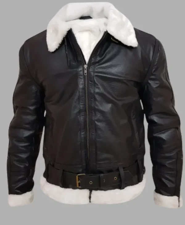 Leather Jacket With White Fur