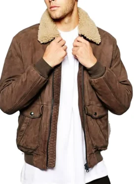 Leather Sherpa Bomber Jacket