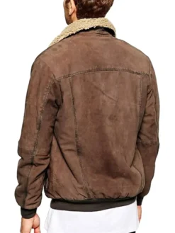 Leather Sherpa Bomber Jacket Back