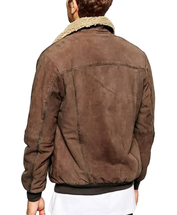 Leather Sherpa Bomber Jacket Back