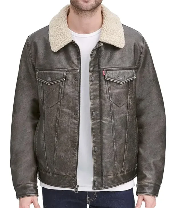 Leather Sherpa Trucker Jacket
