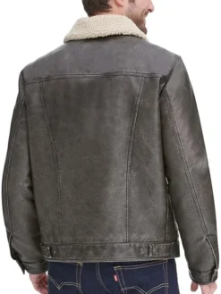 Leather Sherpa Trucker Jacket Back