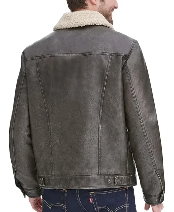 Leather Sherpa Trucker Jacket Back
