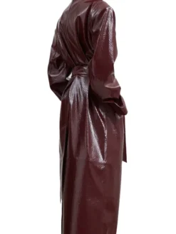 Long Burgundy Leather Jacket Back