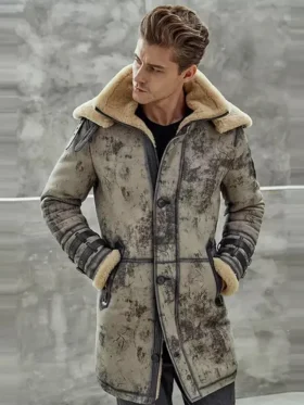 Long Leather Sherpa Jacket