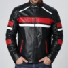 Med Red Striped Cafe Racer Biker Jacket