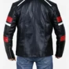 Med Red Striped Cafe Racer Biker Jacket Back