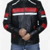 Med Red Striped Cafe Racer Biker Jacket Main
