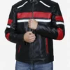 Med Red Striped Cafe Racer Biker Jacket Zipper