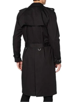 Mens Black Airforce Cotton Double Breasted Trench Coat Back
