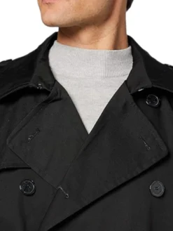 Mens Black Airforce Cotton Double Breasted Trench Coat Collar