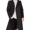Mens Black Airforce Cotton Double Breasted Trench Coat Inner