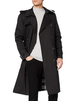 Mens Black Airforce Cotton Double Breasted Trench Coat Inner
