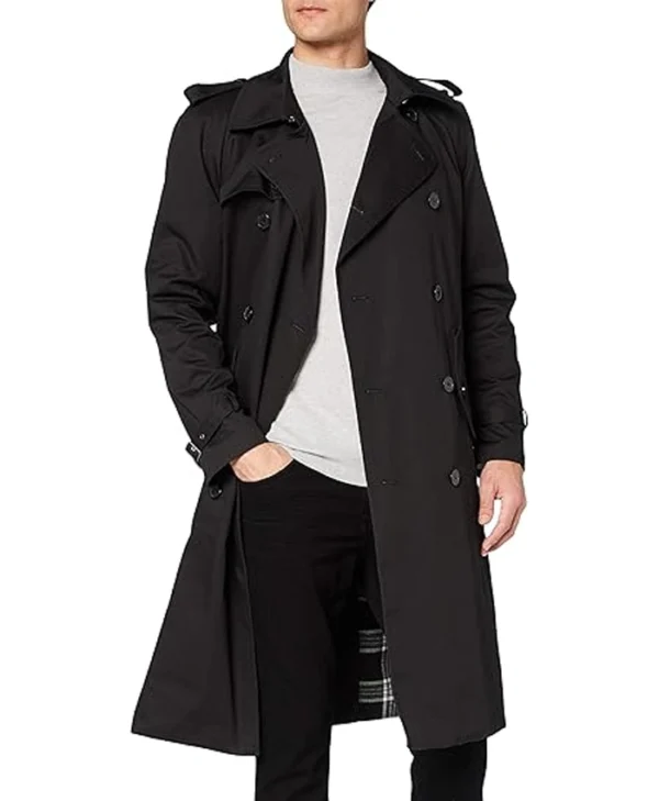 Mens Black Airforce Cotton Double Breasted Trench Coat Inner