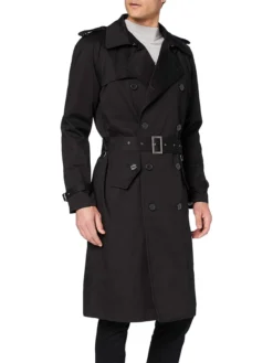 Mens Black Airforce Cotton Double Breasted Trench Coat Main