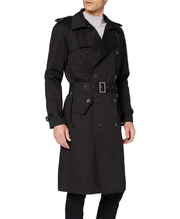 Mens Black Airforce Cotton Double Breasted Trench Coat Main