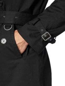 Mens Black Airforce Cotton Double Breasted Trench Coat Sleeves