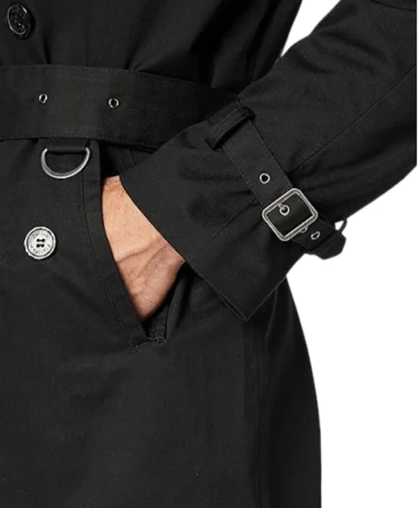 Mens Black Airforce Cotton Double Breasted Trench Coat Sleeves
