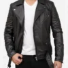 Mens Black Real Leather Asymmetrical Biker Jacket Main