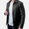 Mens Black Snakeskin Biker Leather Jacket Inner