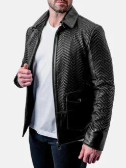 Mens Black Snakeskin Biker Leather Jacket Inner