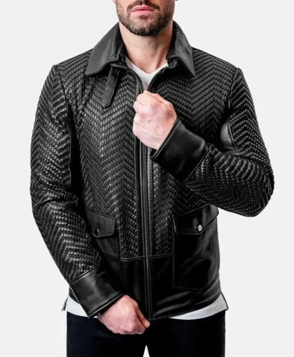 Mens Black Snakeskin Biker Leather Jacket Zipper