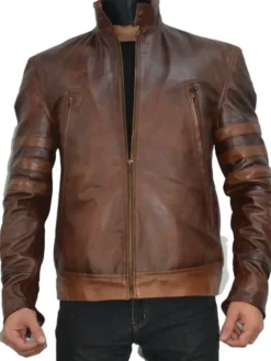 Mens Brown Leather Racer Jacket