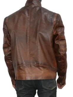 Mens Brown Leather Racer Jacket Back