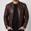 Men’s Brown Padded Leather Motorcycle Jacket