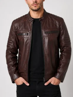 Men’s Brown Padded Leather Motorcycle Jacket