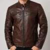 Men’s Brown Padded Leather Motorcycle Jacket Front