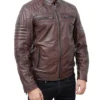 Mens Brown Padded Leather Motorcycle Jacket Side