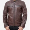 Mens Brown Padded Leather Motorcycle Jacket Zipper
