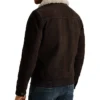Mens Brown Suede Leather Bomber Jacket With Shearling Collar Back