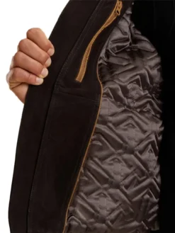 Mens Brown Suede Leather Bomber Jacket With Shearling Collar Inner