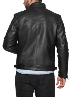 Mens Patched Leather Cafe Racer Biker Jacket Back