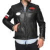 Mens Patched Leather Cafe Racer Biker Jacket Main