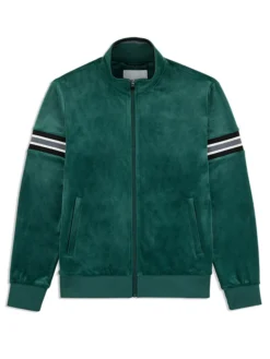 Mens Polyester Green Striped Bomber Jacket Main