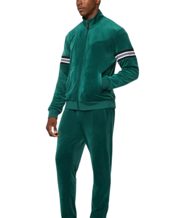 Mens Polyester Green Striped Bomber Jacket Side