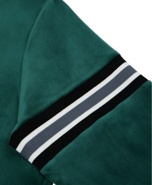 Mens Polyester Green Striped Bomber Jacket Striped