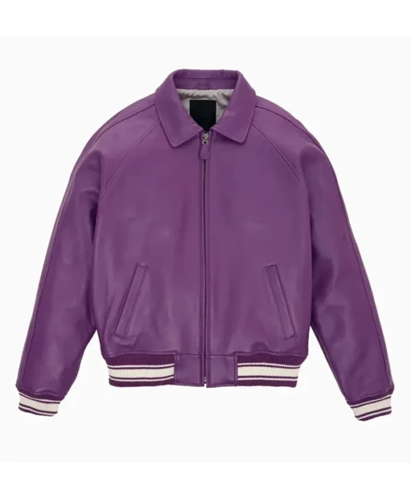 Mens Purple Bomber Leather Jacket Main