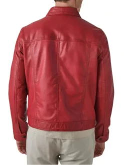 Mens Red Thriller Trucker Leather Jacket Back