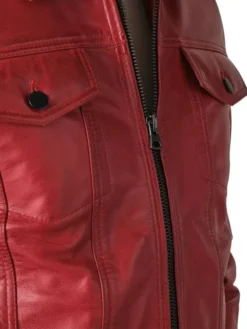 Mens Red Thriller Trucker Leather Jacket Zipper
