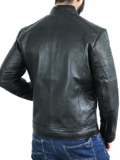 Mens Trendy Black Cafe Racer Leather Jacket Back