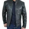 Mens Trendy Black Cafe Racer Leather Jacket Main