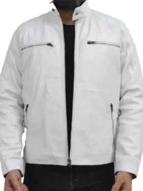 Mens White Biker Jacket